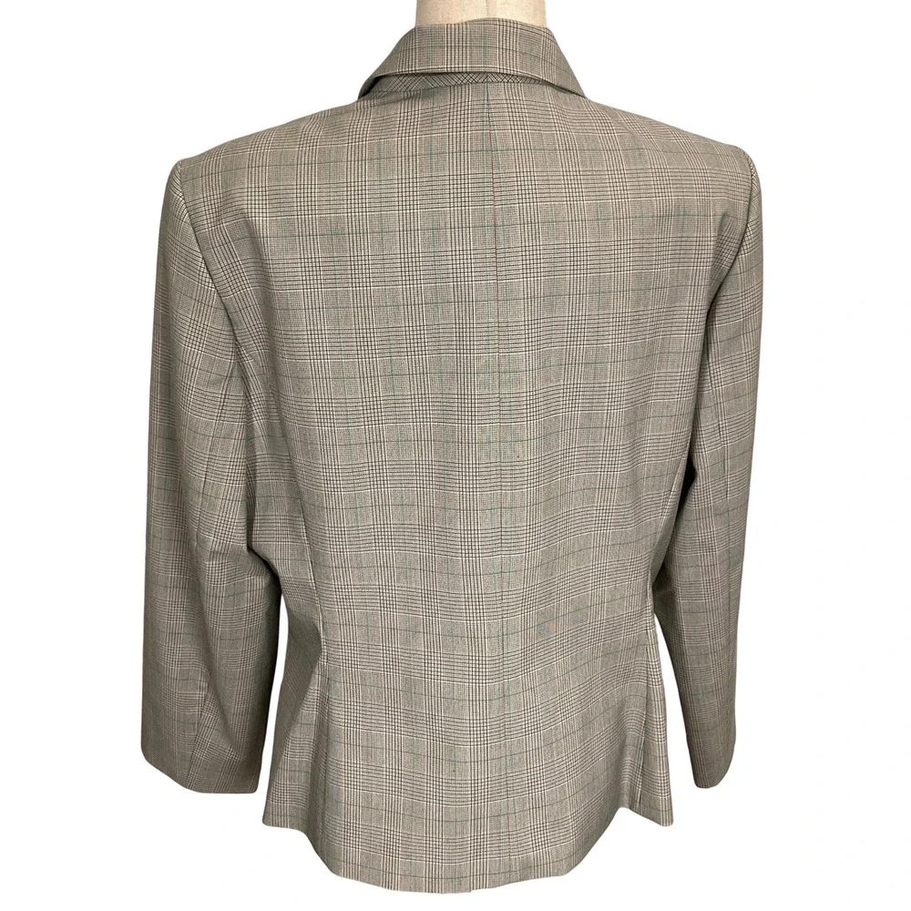 Evan Picone Skirt Suit Womens 16 Beige Turquoise Glen Plaid 2 pc Business Office